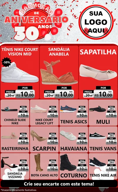 Modelo de Encarte para Encarte Grande com o tema Promoção de Aniversário - 30 Anos para Calçados