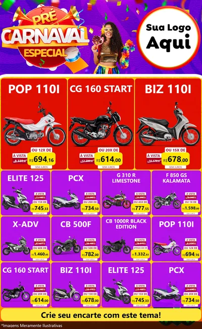 Modelo de Encarte para Encarte Grande com o tema Pré-Carnaval Especial para Concessionaria de Motos
