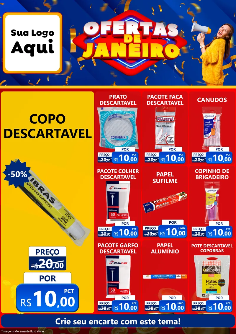 Modelo de Encarte para Encarte A4 Vertical com o tema Ofertas de Janeiro para Embalagens