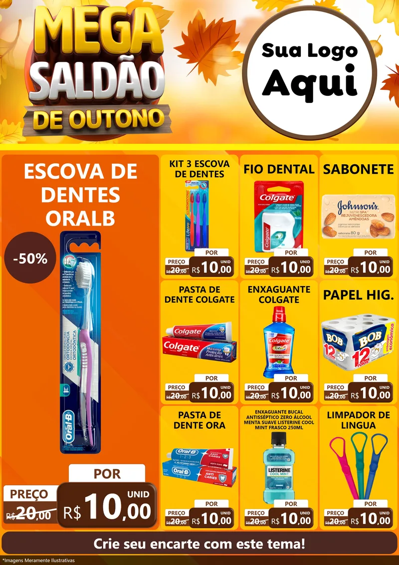 Modelo de Encarte para Encarte A4 Vertical com o tema Mega Saldão de Outono para Higiene Pessoal