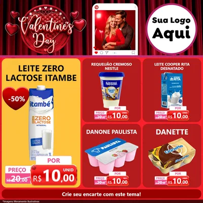 Modelo de Rede Social para Feed Facebook com o tema Valentine's Day para Frios e Laticínios