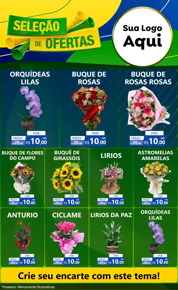 Modelo de Encarte para Encarte Grande com o tema Seleção de Ofertas - Copa para Floricultura e jardim