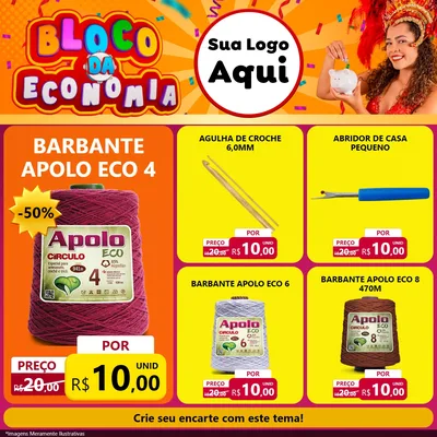 Modelo de Rede Social para Feed Facebook com o tema Bloco da Economia para Armarinho e Aviamentos