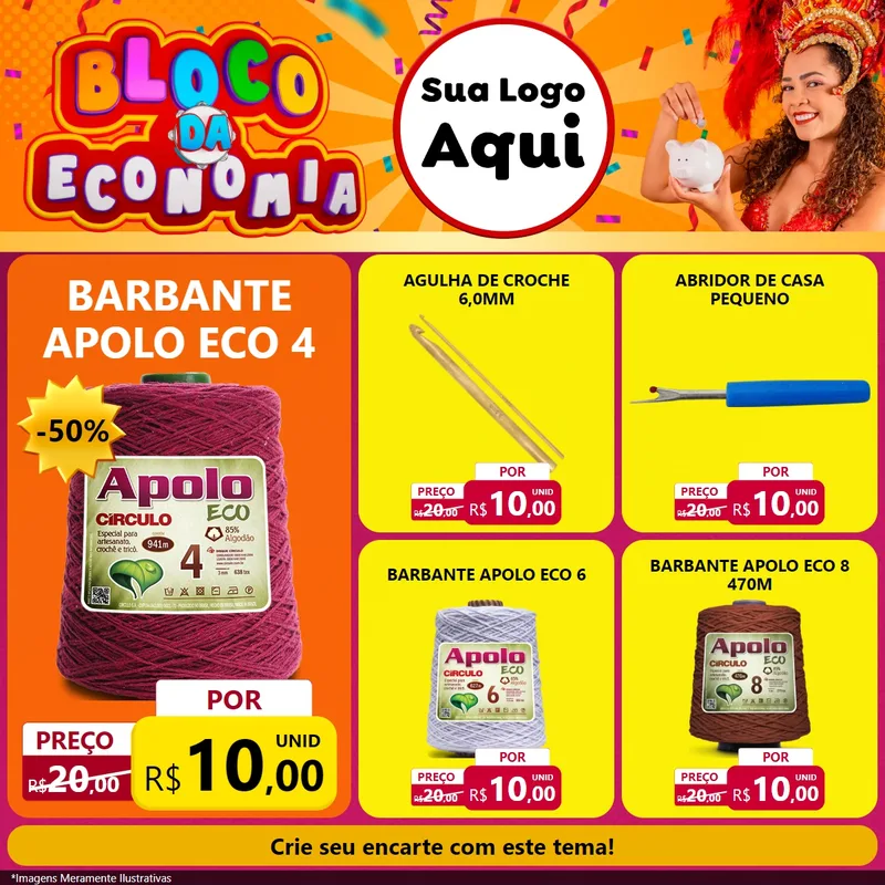 Modelo de Rede Social para Feed Facebook com o tema Bloco da Economia para Armarinho e Aviamentos