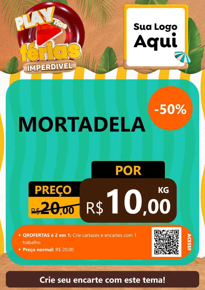 Modelo de Cartaz para Cartaz A4 Vertical com o tema Play Nas Férias Imperdível para Frios e Laticínios