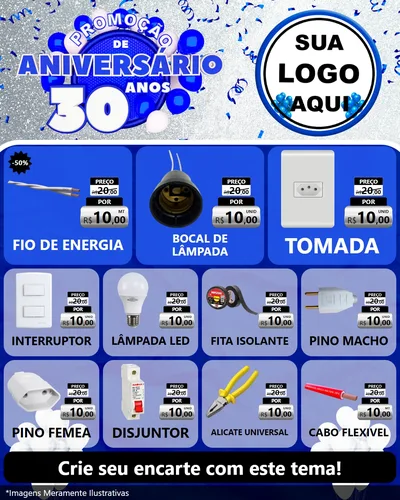 Modelo de Rede Social para Feed Instagram com o tema Promoção de Aniversário - 30 Anos para Materiais Elétricos