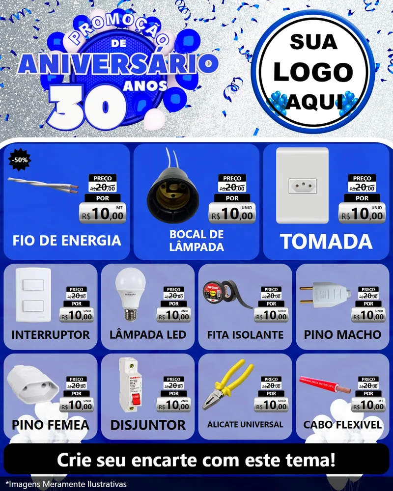 Modelo de Rede Social para Feed Instagram com o tema Promoção de Aniversário - 30 Anos para Materiais Elétricos