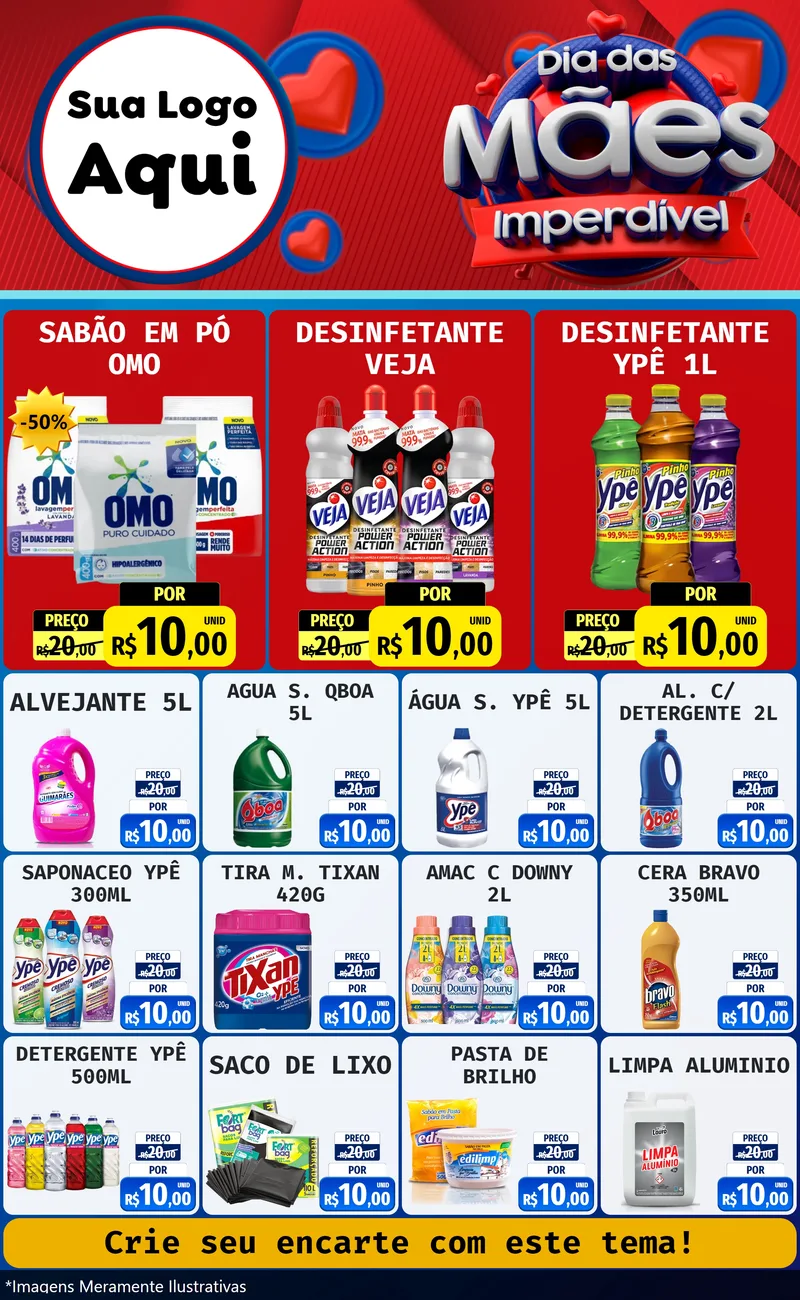 Modelo de Encarte para Encarte Grande com o tema Dia Das Mães Imperdível para Produtos de Limpeza