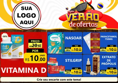 Modelo de Encarte para Encarte A4 Horizontal com o tema Super Verão de Ofertas para Farmácia