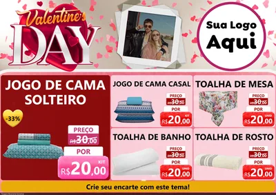 Modelo de Encarte para Encarte A4 Horizontal com o tema Valentine's Day para Cama, Mesa e Banho