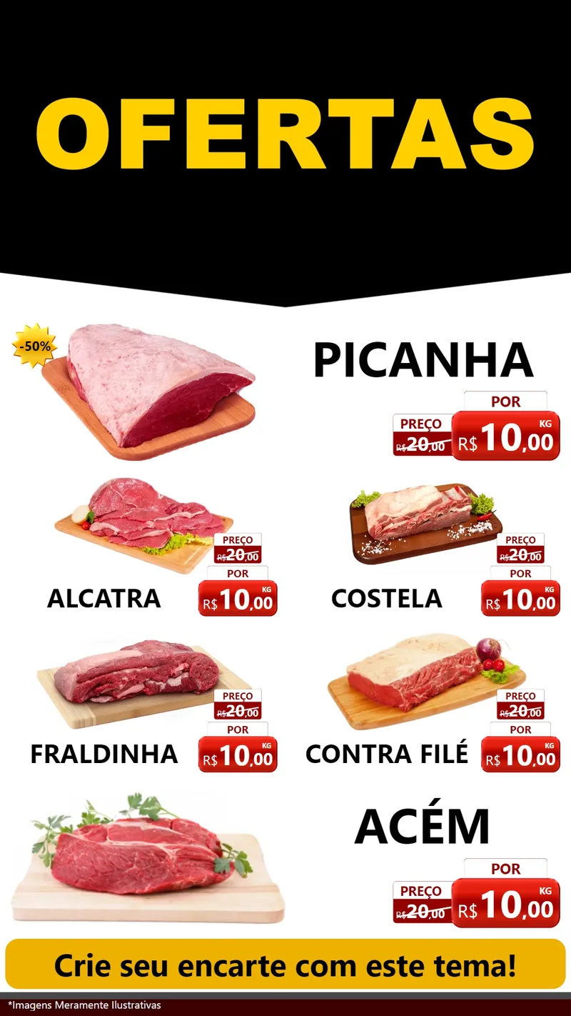 Modelo de TV para TV Vertical com o tema Ofertas Preto e Vermelho Cartaz para Açougue