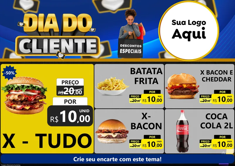 Modelo de Encarte para Encarte A4 Horizontal com o tema Dia Do Cliente para Hamburgueria