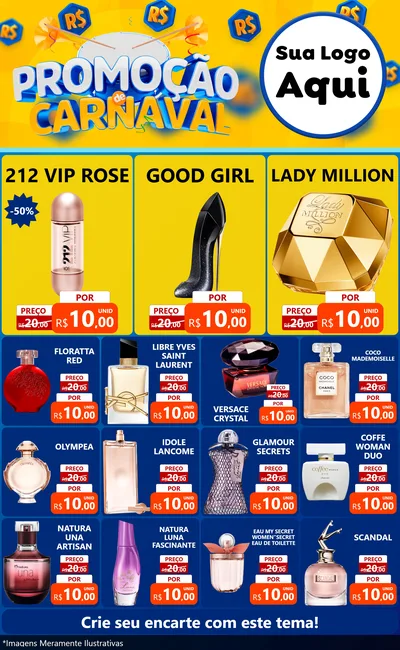 Modelo de Encarte para Encarte Grande com o tema Promoção de Carnaval para Perfumes
