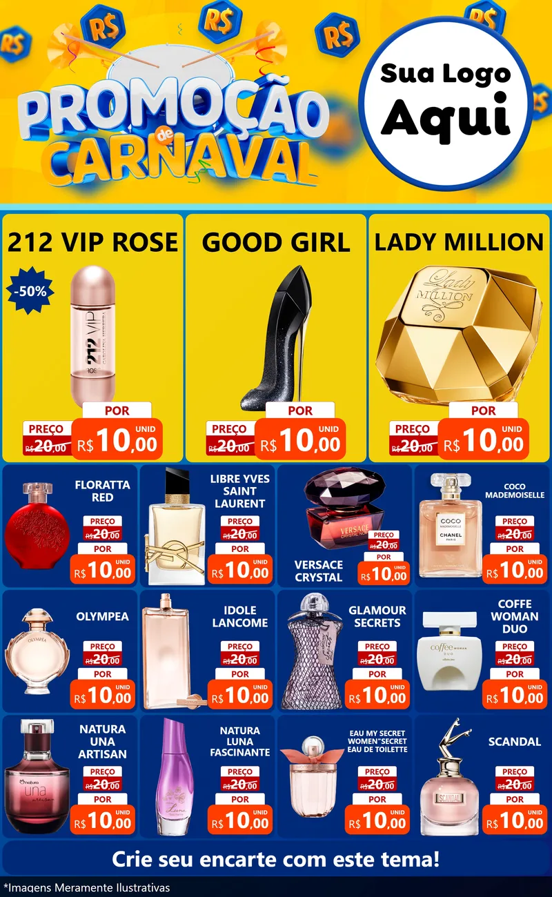 Modelo de Encarte para Encarte Grande com o tema Promoção de Carnaval para Perfumes