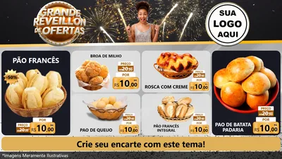 Modelo de TV para TV Horizontal com o tema Grande Réveillon de Ofertas para Padaria