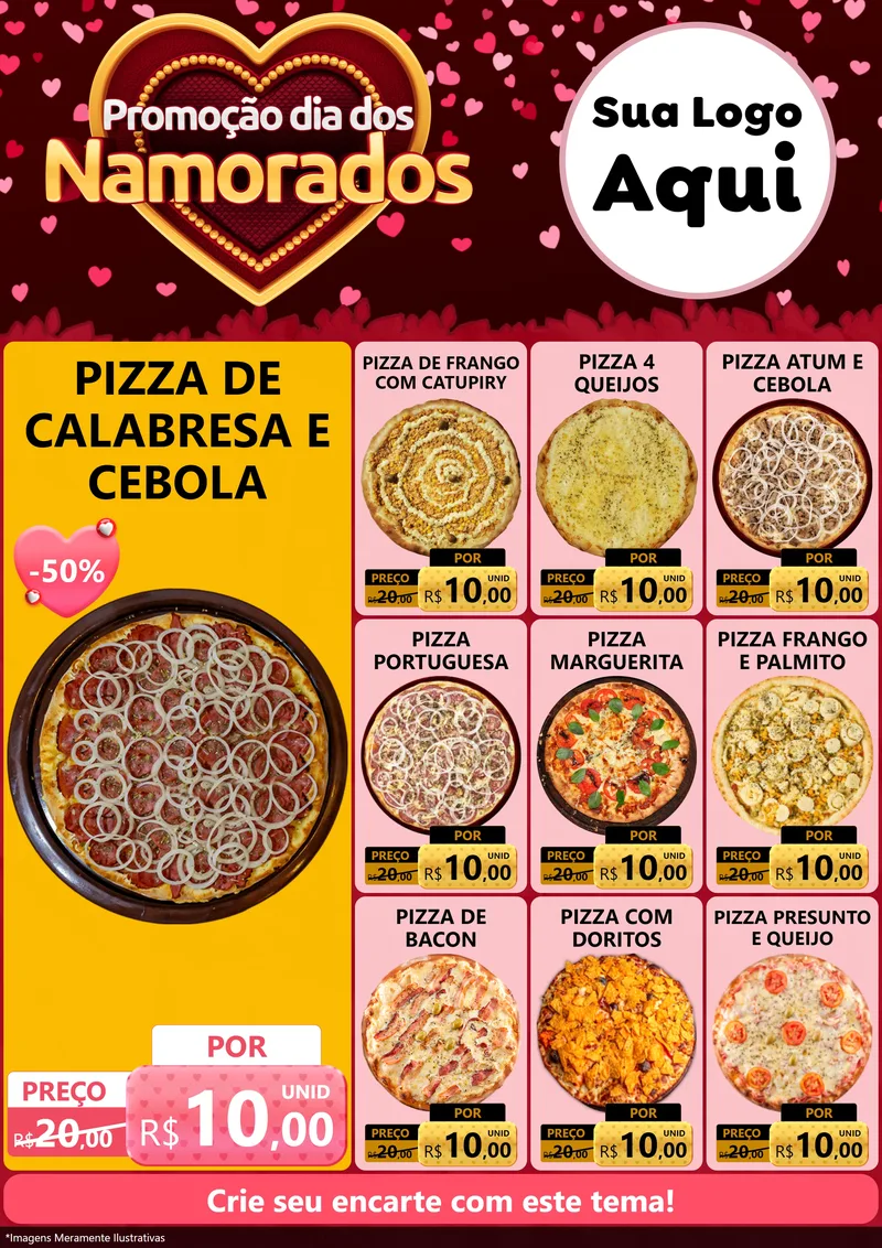 Modelo de Encarte para Encarte A4 Vertical com o tema Promoção Dia Dos Namorados para Pizzaria
