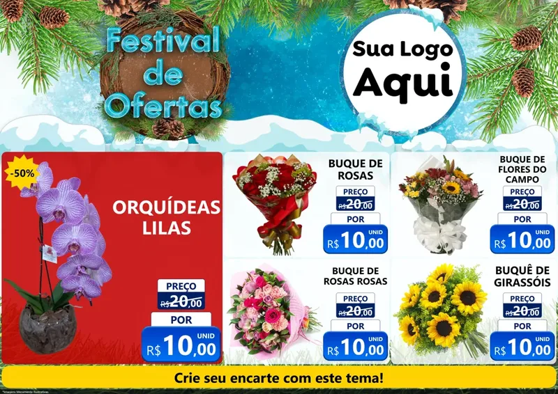Modelo de Encarte para Encarte A4 Horizontal com o tema Festival de Ofertas - Inverno para Floricultura e jardim