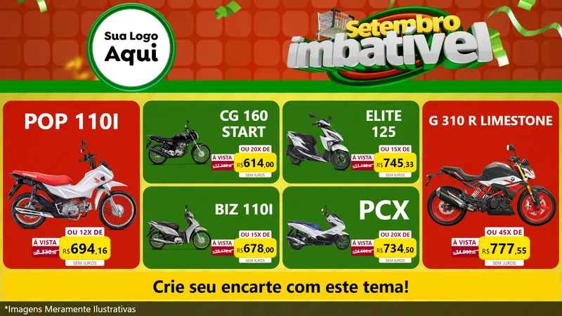 Modelo de TV para TV Horizontal com o tema Setembro Imbatível para Concessionaria de Motos