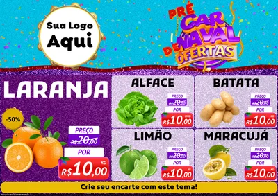 Modelo de Encarte para Encarte A4 Horizontal com o tema Pré Carnaval de Ofertas para Hortifrúti