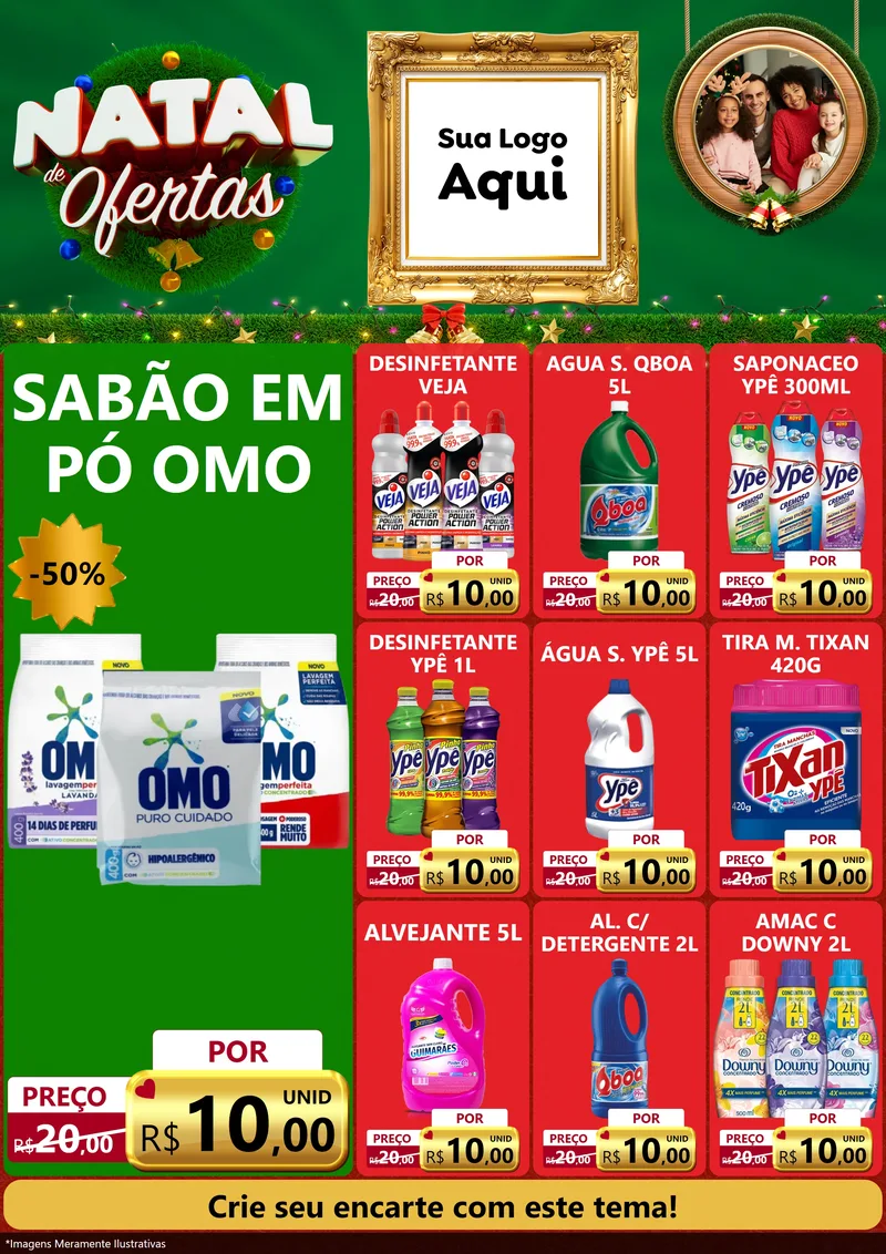 Modelo de Encarte para Encarte A4 Vertical com o tema Natal de Ofertas para Produtos de Limpeza