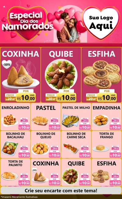 Modelo de Encarte para Encarte Grande com o tema Especial Dia dos Namorados para Salgadaria