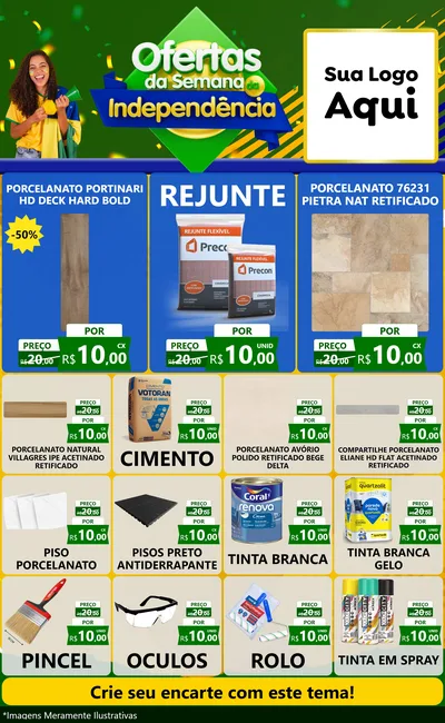 Modelo de Encarte para Encarte Grande com o tema Ofertas da Semana da Independência para Pisos e revestimentos