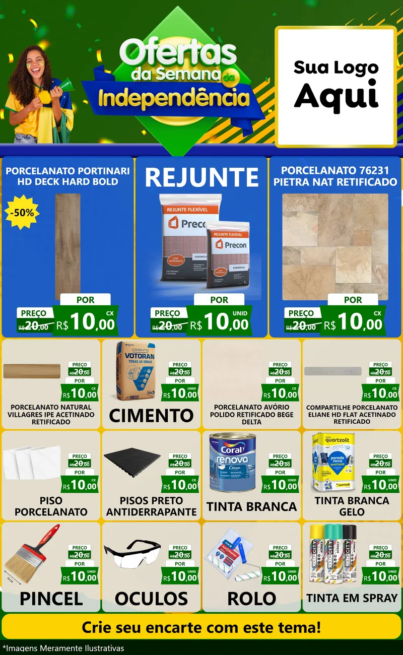 Modelo de Encarte para Encarte Grande com o tema Ofertas da Semana da Independência para Pisos e revestimentos