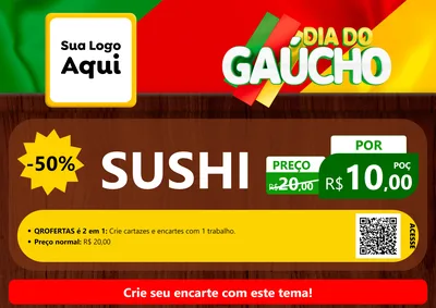 Modelo de Cartaz para Cartaz A4 Horizontal com o tema Dia do Gaúcho para Comida japonesa