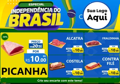 Modelo de Encarte para Encarte A4 Horizontal com o tema Especial Independência do Brasil para Açougue