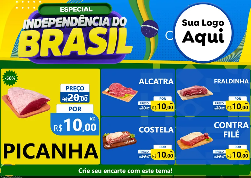 Modelo de Encarte para Encarte A4 Horizontal com o tema Especial Independência do Brasil para Açougue