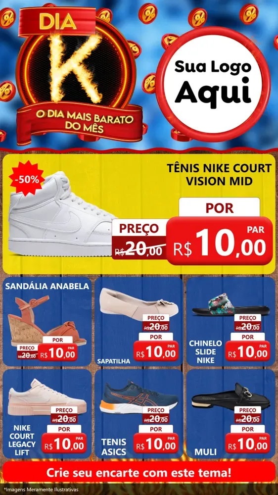 Modelo de Rede Social para Stories com o tema Dia K - O Dia Mais Barato Do Mês para Calçados