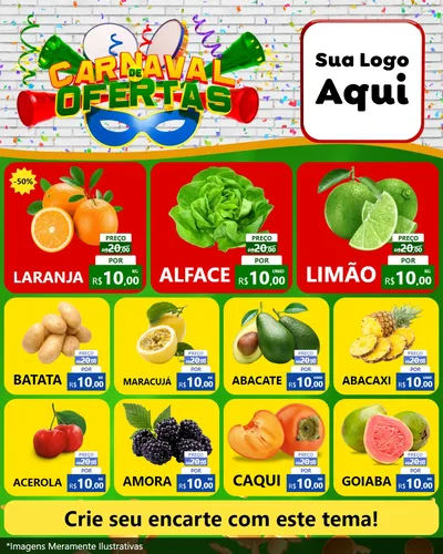 Modelo de Rede Social para Feed Instagram com o tema Carnaval de Ofertas para Hortifrúti