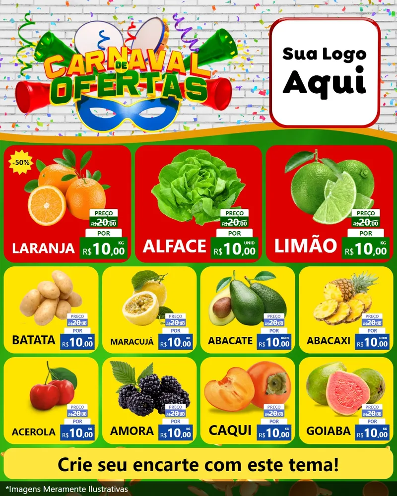 Modelo de Rede Social para Feed Instagram com o tema Carnaval de Ofertas para Hortifrúti