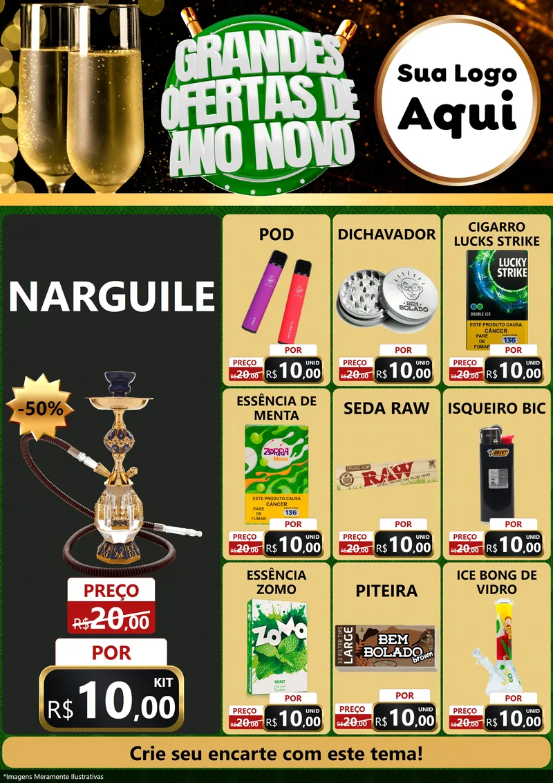 Modelo de Encarte para Encarte A4 Vertical com o tema Grandes Ofertas de Ano Novo para Tabacaria