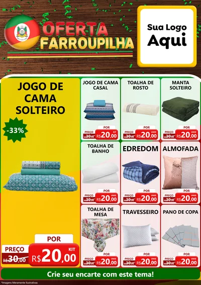 Modelo de Encarte para Encarte A4 Vertical com o tema Oferta Farroupilha para Cama, Mesa e Banho