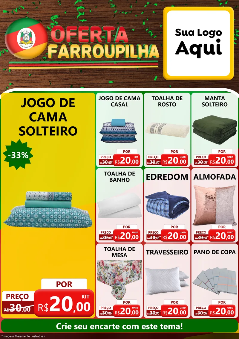 Modelo de Encarte para Encarte A4 Vertical com o tema Oferta Farroupilha para Cama, Mesa e Banho