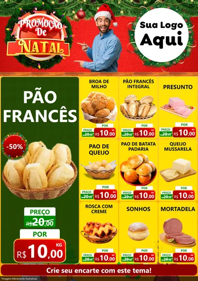Modelo de Encarte para Encarte A4 Vertical com o tema Promoção de Natal para Padaria