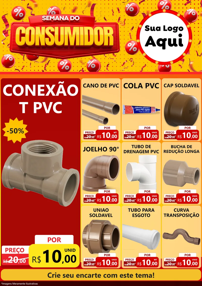 Modelo de Encarte para Encarte A4 Vertical com o tema Semana do Consumidor para Tubos e conexões