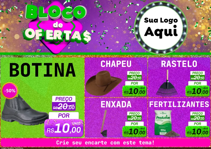 Modelo de Encarte para Encarte A4 Horizontal com o tema Bloco de Ofertas para Agropecuária