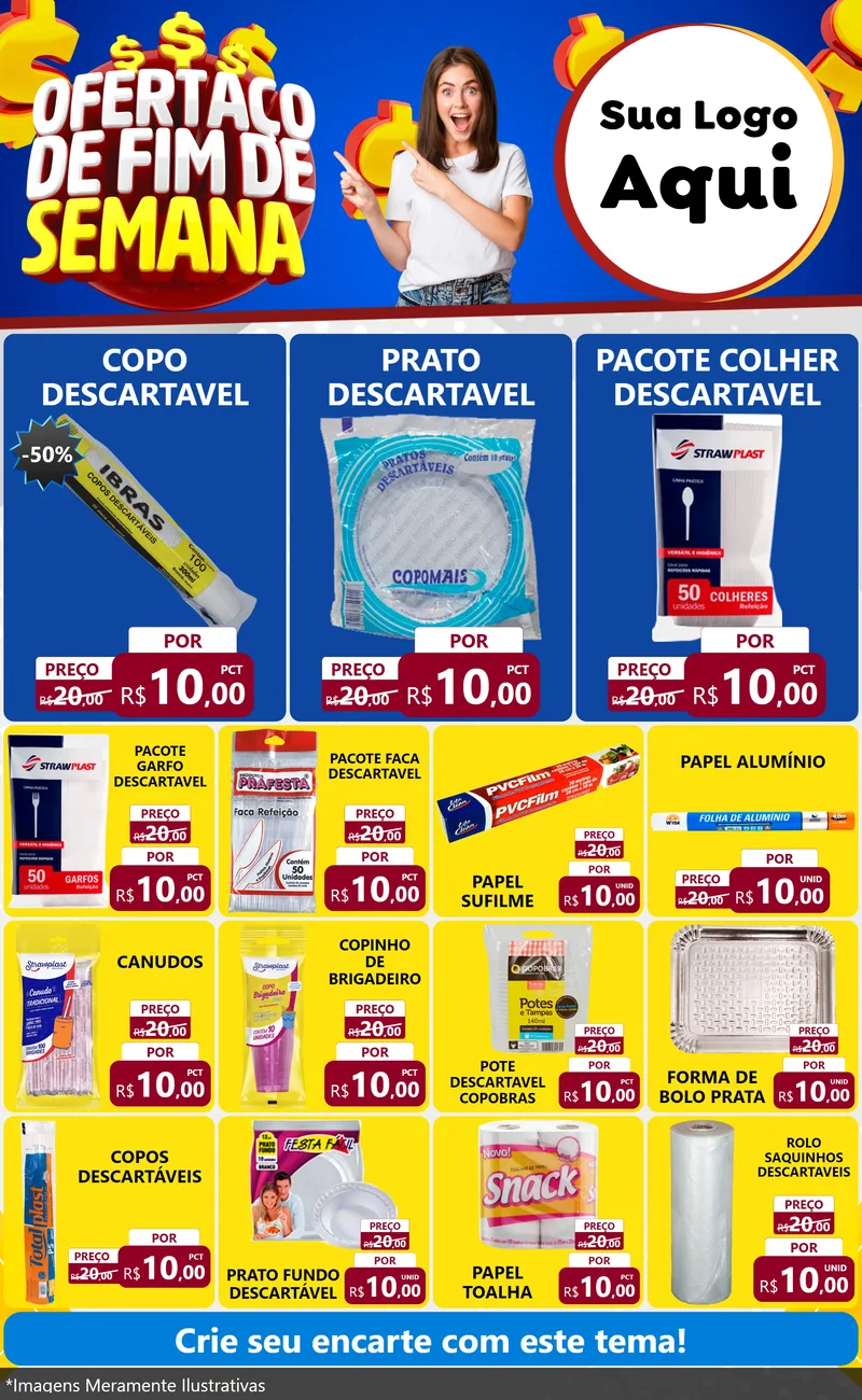 Modelo de Encarte para Encarte Grande com o tema Ofertaço de Fim de Semana para Embalagens