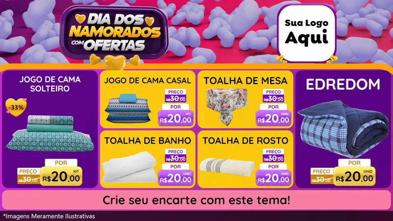 Modelo de TV para TV Horizontal com o tema Dia Dos Namorados Com Ofertas para Cama, Mesa e Banho