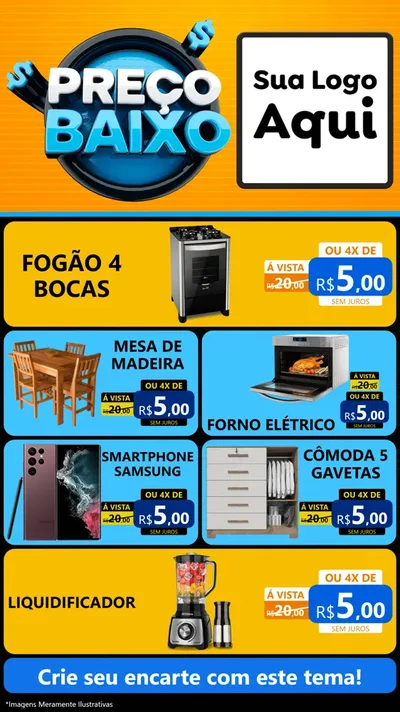 Modelo de TV para TV Vertical com o tema Preço Baixo para Móveis e Eletro