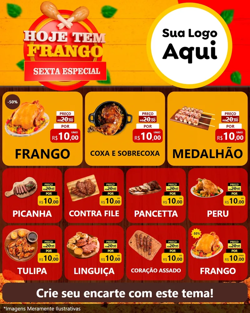 Modelo de Rede Social para Feed Instagram com o tema Hoje tem Frango Sexta Especial para Assados