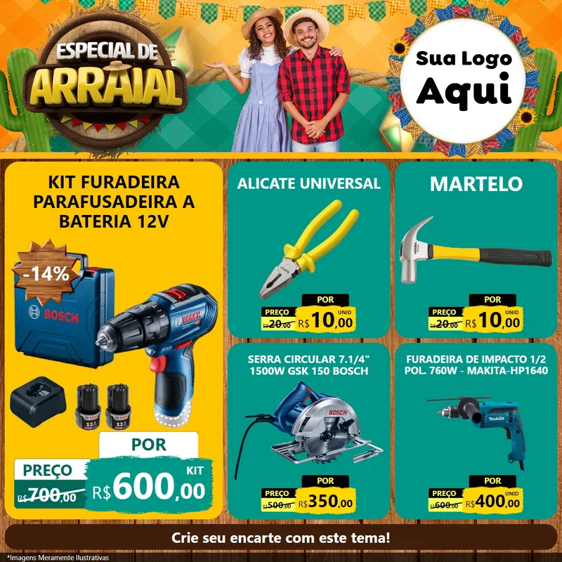 Modelo de Rede Social para Feed Facebook com o tema Especial De Arraial para Maquinas e Ferramentas