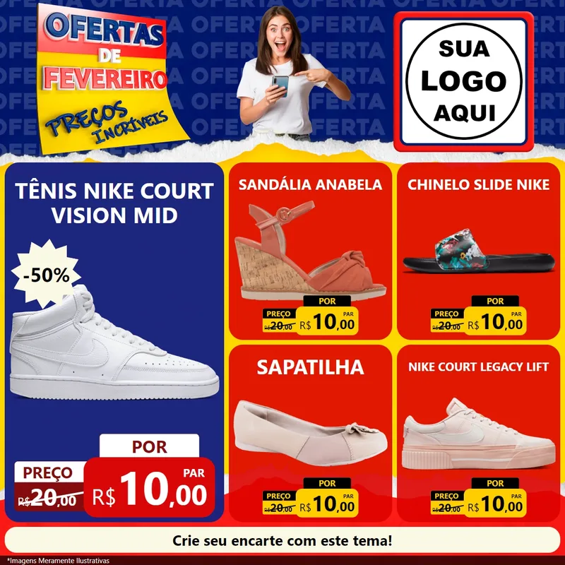 Modelo de Rede Social para Feed Facebook com o tema Ofertas de Fevereiro - Preços Incríveis para Calçados