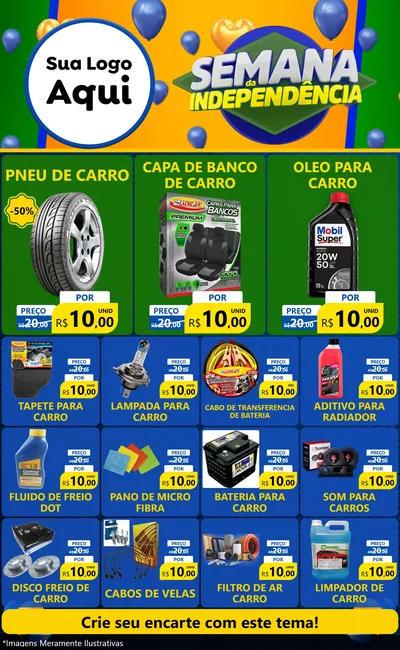 Modelo de Encarte para Encarte Grande com o tema Semana da Independência para Auto peças