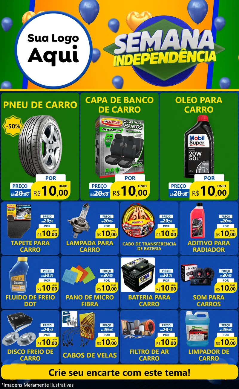 Modelo de Encarte para Encarte Grande com o tema Semana da Independência para Auto peças