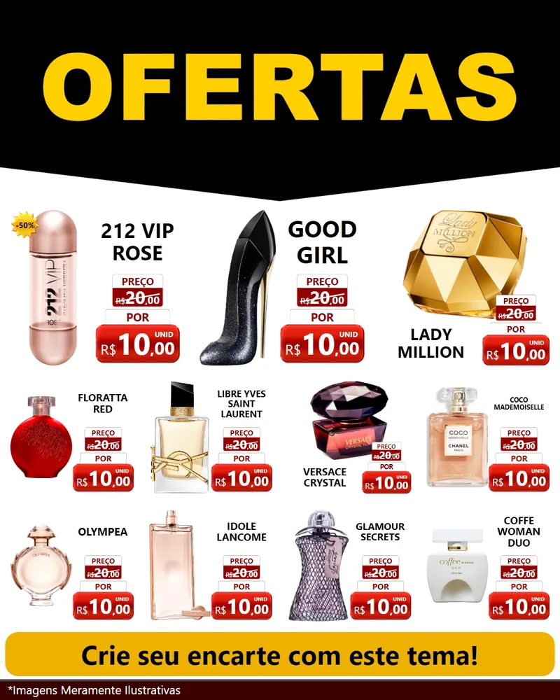 Modelo de Rede Social para Feed Instagram com o tema Ofertas Preto e Vermelho Cartaz para Perfumes