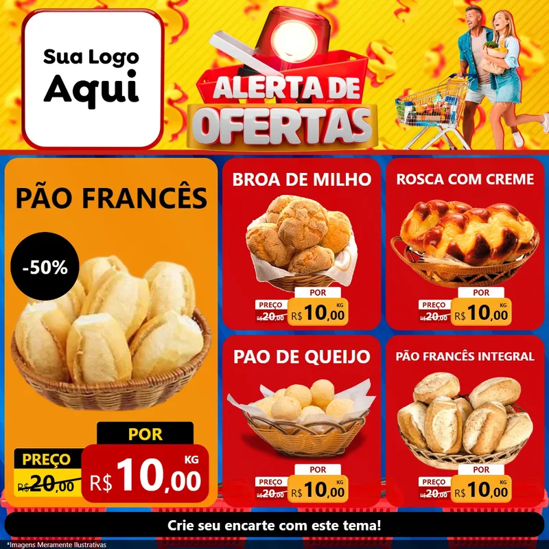 Modelo de Rede Social para Feed Facebook com o tema Alerta de Ofertas para Padaria