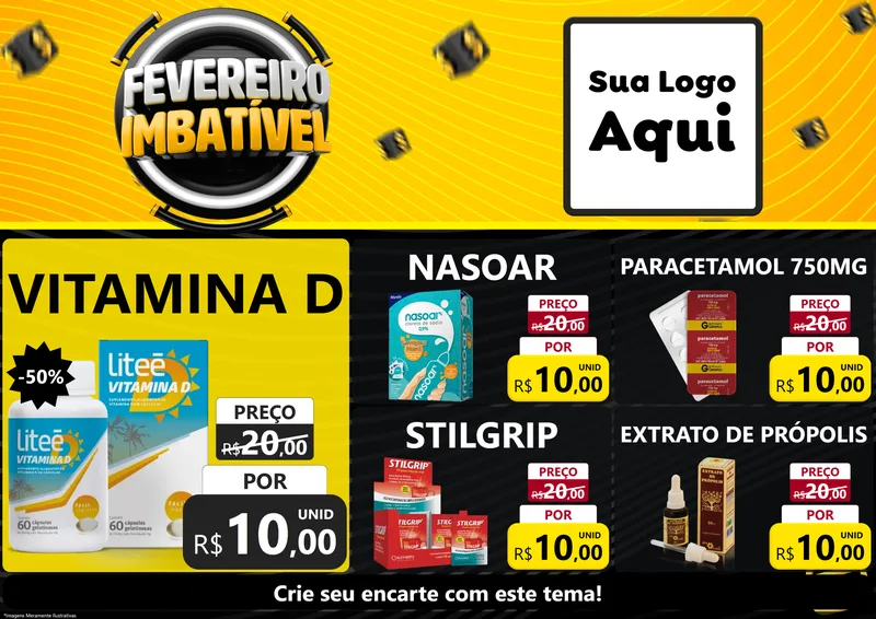 Modelo de Encarte para Encarte A4 Horizontal com o tema Fevereiro Imbatível para Farmácia